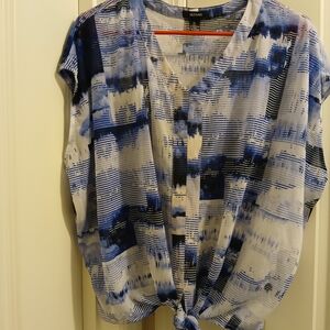 Alfani Blue and White Patterned Blouse